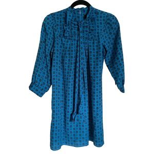 Anna Sui For Target Womens Floral Ruffle Tie-Neck Shirt Dress Size XS Blue